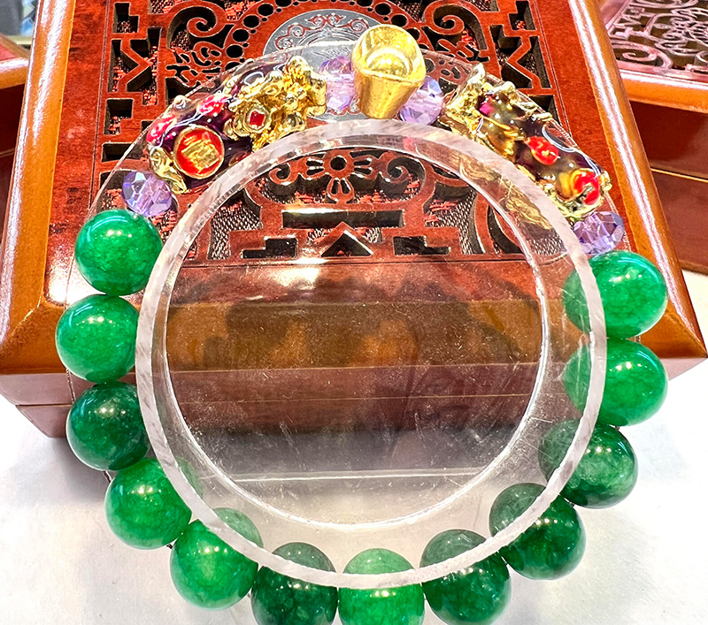 Green Jade Double Piyao Bracelet, size: 8mm